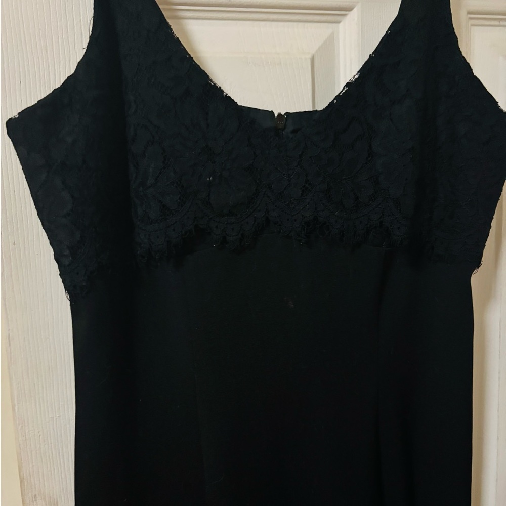 Elegant Black Slip Dress w/lace flowers - Picture 3 of 7